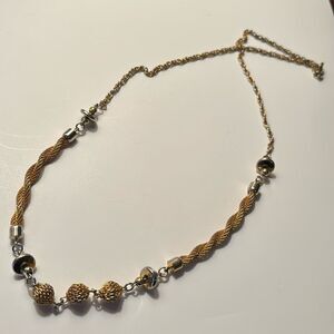 Vintage Gold Tone Chain with Twisted Mesh Rope and Mesh Beads 26”